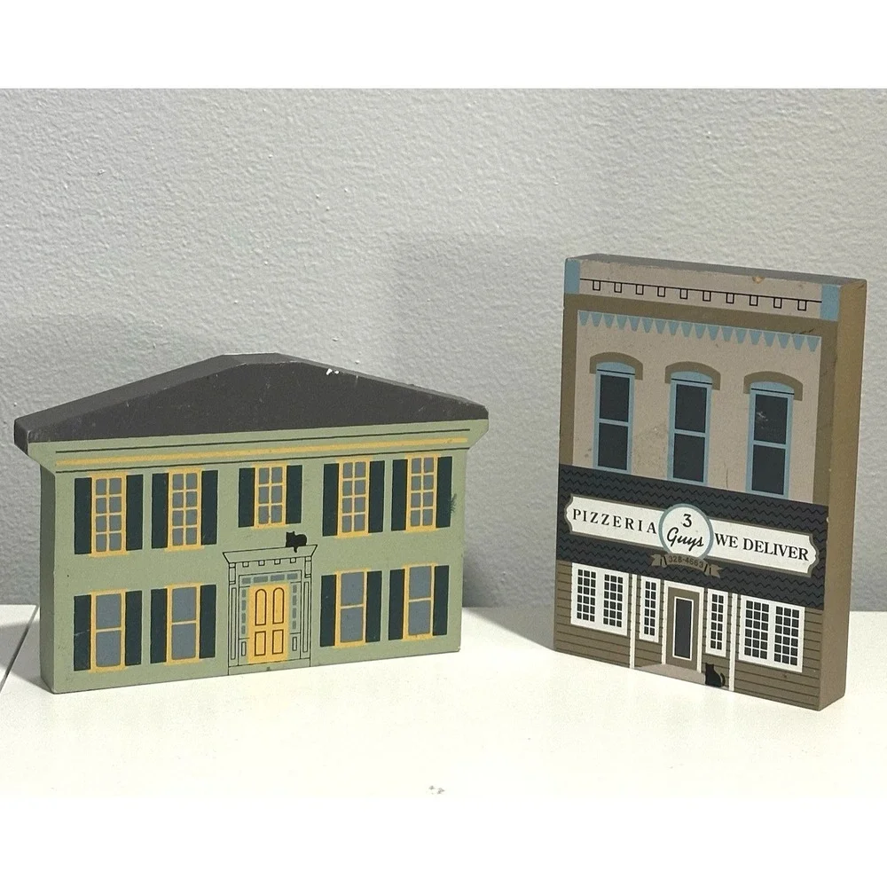 (2x PIECE) 1996 THE CAT'S MEOW SERIES XIV THREE GUYS PIZZERIA & 1992 Grand Haven